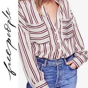 {Free People} Satin Pinstripe Button Down Shirt